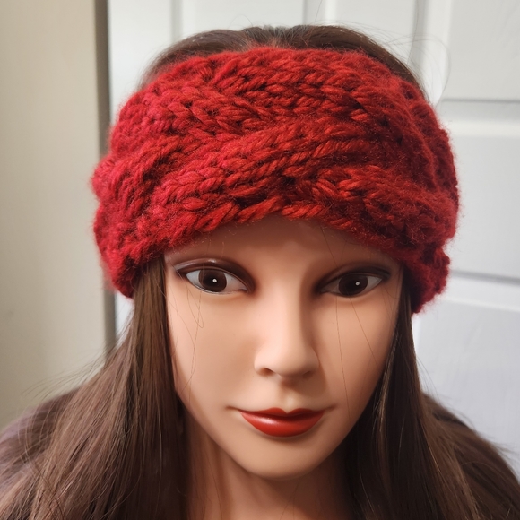 KNITTED BRAID HEADBAND ONE SIZE ADULT. RED. NEW EARWARMER - Picture 8 of 8